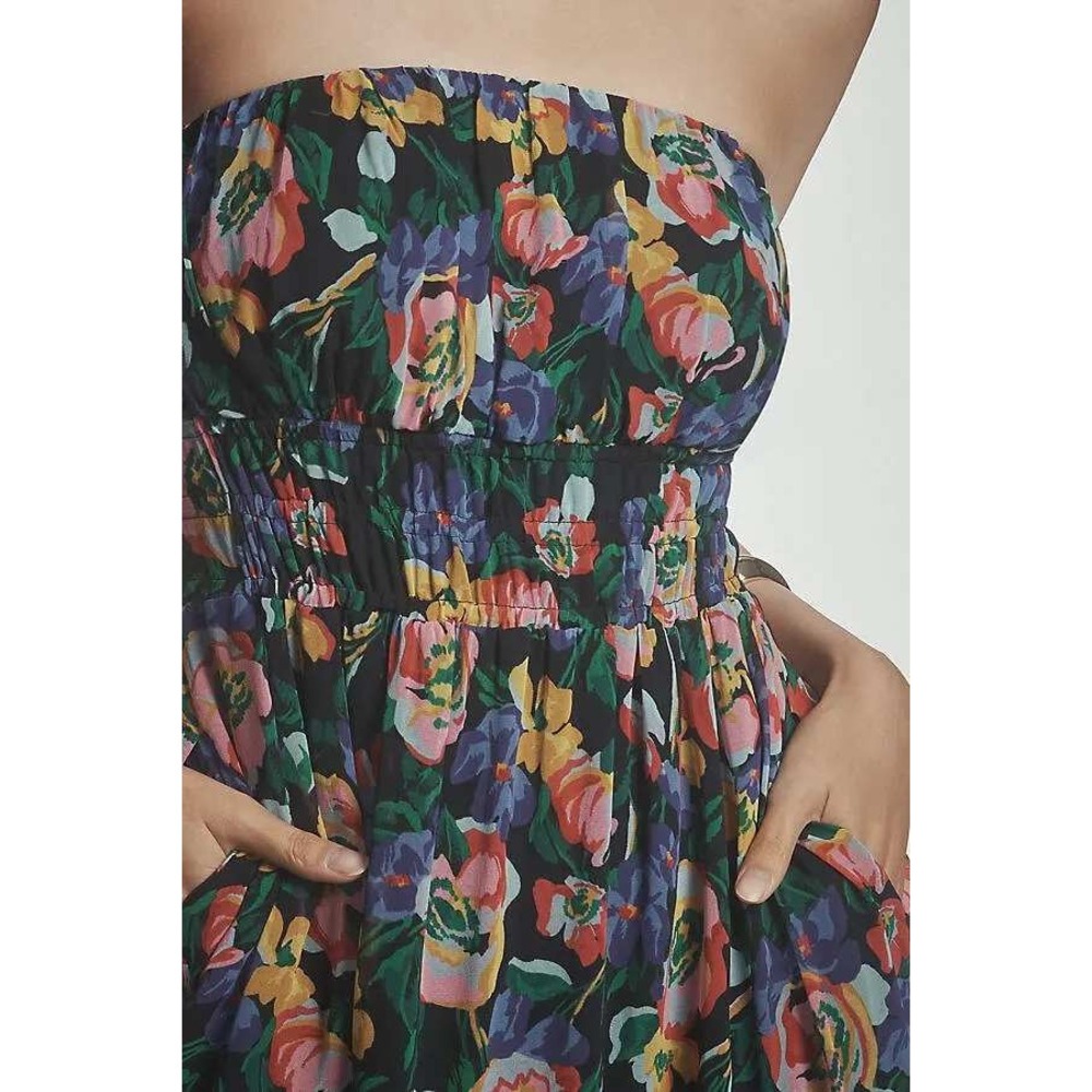 Anthropologie Somerset Strapless Maxi Dress Floral Navy Blue Pink Yellow L - Picture 3 of 13
